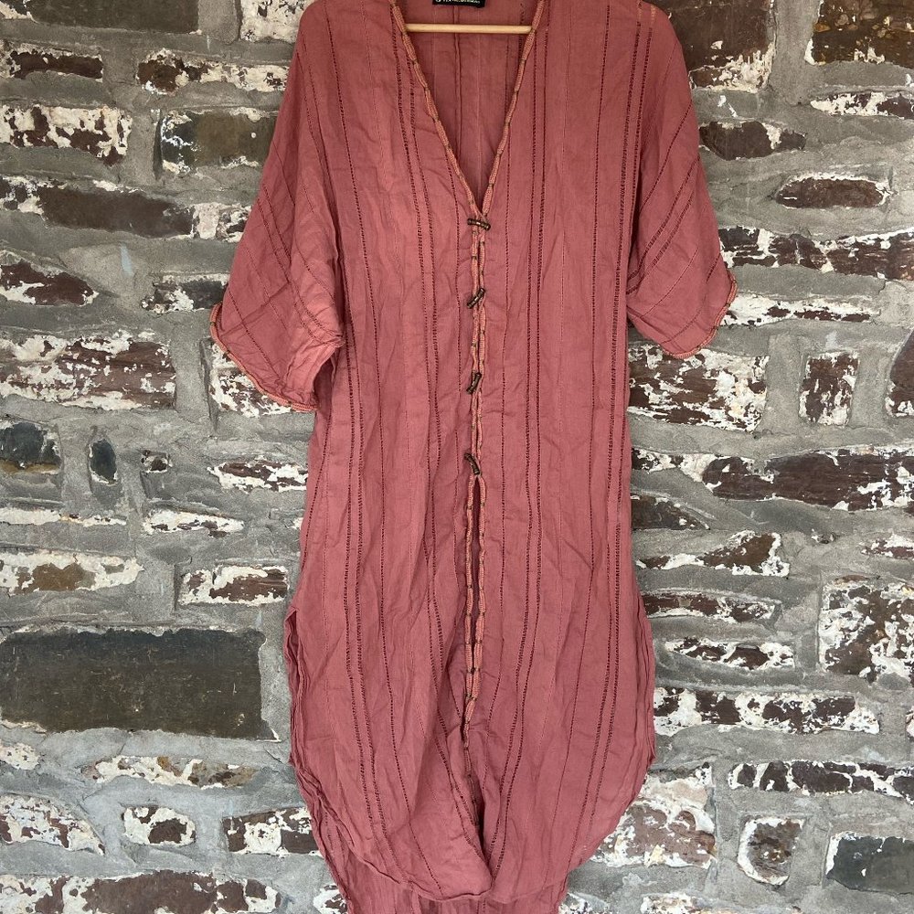 Vix Paula Hermanny Solid Braid Open Knit-Trimmed Cotton Gauze Cover Up Size L